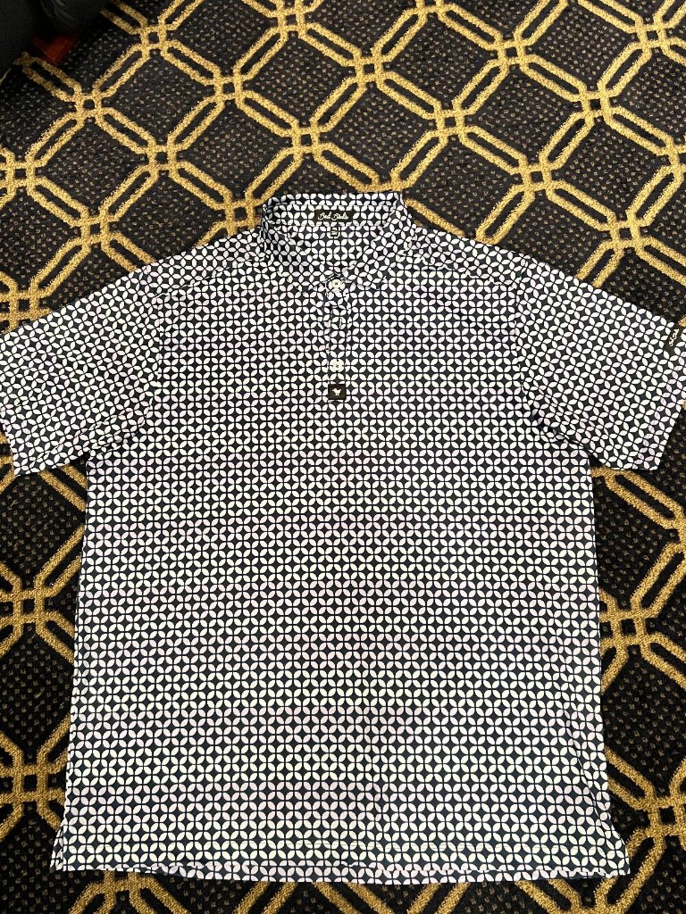 Bad Birdie Men’s 2XL Geometric Golf Polo Navy Pink White Performance Shirt